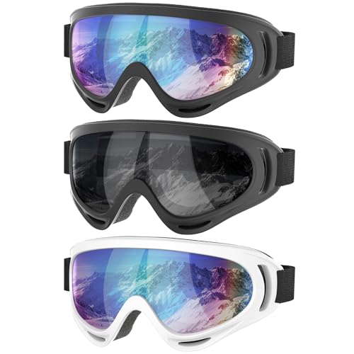 Fulllove Ski Goggles, 3 Pack Snowboard Goggles 100% UV Protection Dustproof Snow Goggles for Men Women Youth Kids Boys Girls
