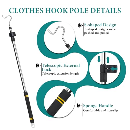 Greeily Clothes Hanger Reaching Hook Telescopic Adjustment clothes hook pole Light and can Extend from 37" to 65" with 4.7...
