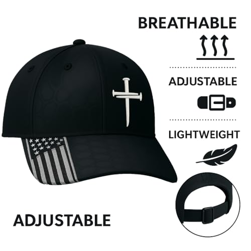 Adjustable Jesus 3 Nail Cross Hat with American Flag
