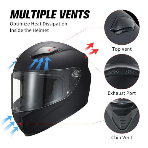 JQF Gear Full Face Motorcycle Helmet WS-607 DOT Approved Motorbike Racing Street Bike Helmets for Adults with Visor