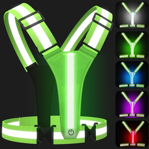 SAWNZC LED Reflective Vest Running Gear, 5 Colors Lights Up Running Vest for Night Walking Cycling Jogging, Adjustable Siz...