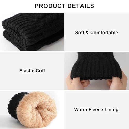 Clothirily Winter Gloves - Thick Wool Fleece Liner, Thermal Knit, Touchscreen, Elastic Cuff Insulated Gloves for Women & M...