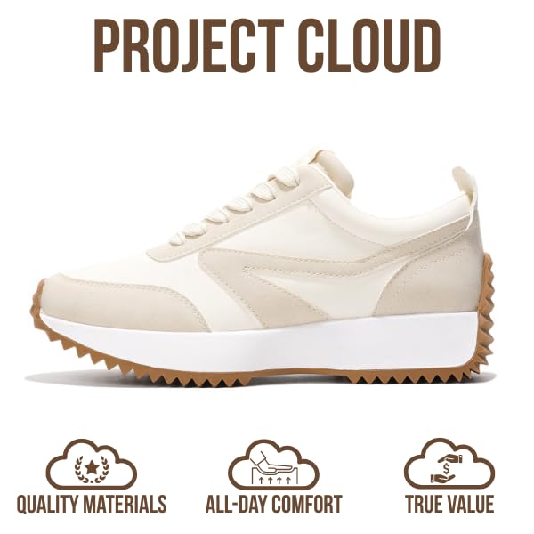 Project Cloud Womens Sneakers - Memory Foam Insole and Lightweight Spring Shoes - Non-Slip Lace Up Trendy Shoes - Fashion ...