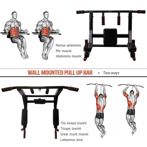 BDL Wall Mounted Pull Up Bar Chin Up bar Multifunctional Dip Station for Indoor Home Gym Workout, Power Tower Set Training...