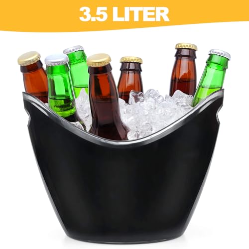 Yesland Ice Bucket, 3.5 L Black Plastic Party Bottle Chiller - 10.5 x 8 x 7-3/4 Inch Ice Beverage/Storage Tub - Perfect fo...