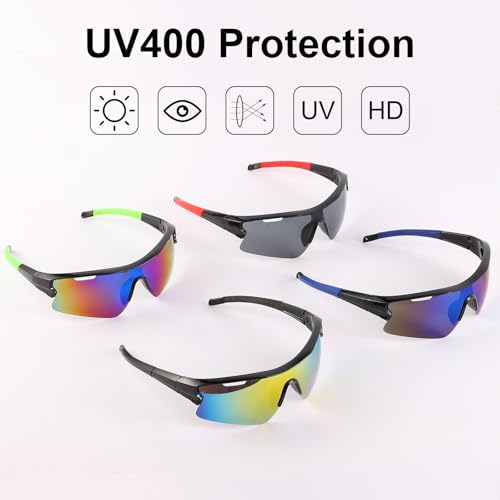 ANLIOTO 4 Pack Sports Sunglasses for Men Women, Youth Baseball Lightweigh UV Protection Sun Glasses for Cycling Running Fi...