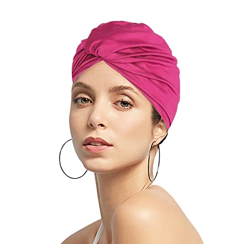 Women Swim Cap Elastic Swim Turban Cap Cover Ear Bath Pool Swimming Cap Pleated Shower Cap for Long Short Weave Curls Hair