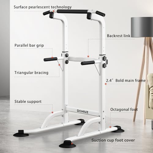 DONIUZ Power Tower Pull Up Bar and Dip Station, Multi-Function Home Gym, Strength Training Fitness Equipment, Height Adjus...