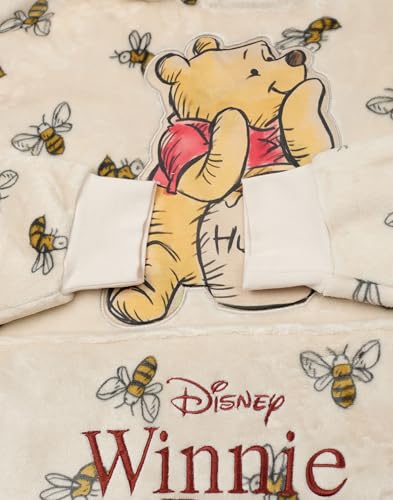 Disney Winnie The Pooh Womens Wearable Blanket Hoodie | Adults Beige Hooded Pullover with Teddy Bear Character and Bumble