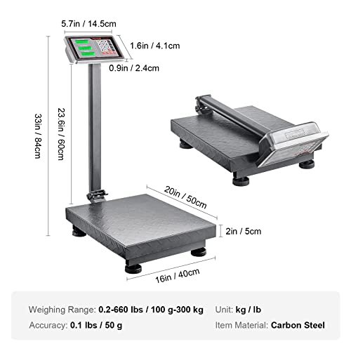 VEVOR Computing Digital Platform Scale, 660 lbs Load, 0.1 lbs Accuracy Computing Floor Scale with LB/KG, Tare, Price Calcu...