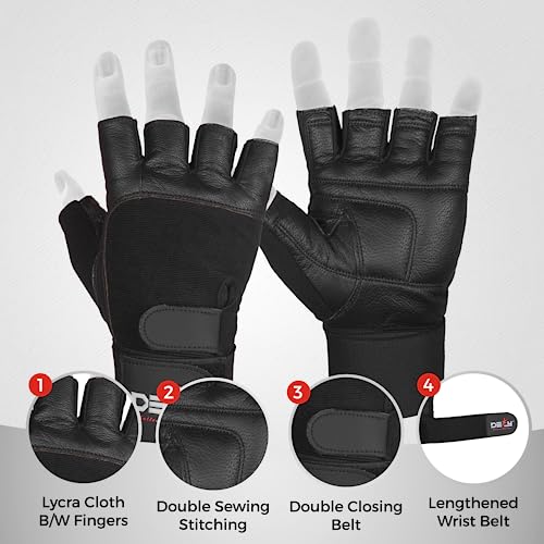 DEFY Padded Weight Lifting Gloves with 13" Long Wrist Wrap Genuine Leather Gym Gloves for Power Lifting, Cross Training, W...