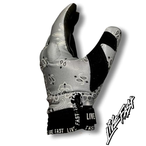 Live Fast Grey Paisley Motorcycle Gloves - Best Mountain Leather Dirt Bike Moto Riding Motorcycle/Motocross Gloves for Me...