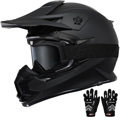 TRIANGLE Adult Dirt Bike Helmet Full Face Motorcycle Helmets with Adjustable Goggles & Gloves - DOT/FMVSS-218 Certified Mo...