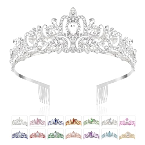 Silver Crown, Princess Tiara With Crystal, Queen Headband With Comb for Women and Girls