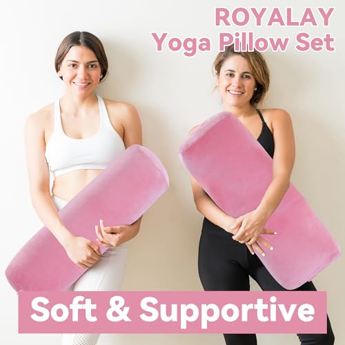 ROYALAY 2 Pcs Yoga Bolster Pillow for Restorative Yoga, Rectangular and Cylinder Meditation Pillow Set with Carrying Handl...