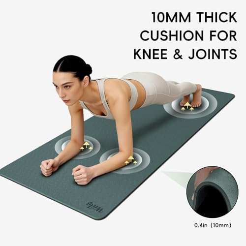 WEILA Extra Thick 10mm Yoga Mat - Non-Slip TPE Fitness Mat for Yoga, Pilates & Workout, 76"x28" Large Dual-Color with Carr...