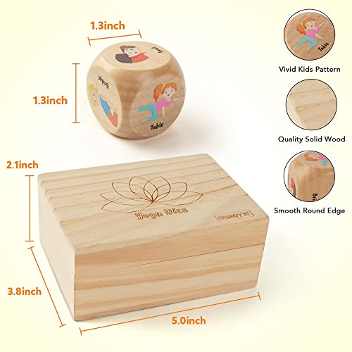 Homotte Wooden Yoga Dice Set for Kids, Fun Workout Game with 6 Exercise Dice, 12 Yoga Cards & A Box, Mindfulness Valentine...