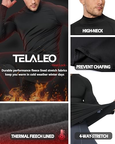 5 or 4 Pack Men's Thermal Turtle Mock Neck Shirts, Long Sleeve Compression Shirts Fleece Lined Undershirt Base Layer Tops