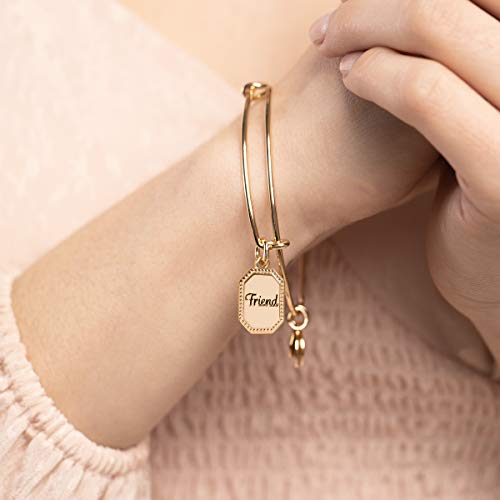 Alex and Ani Because I Love You Friend Expandable Wire Bangle for Women, United by Soul, Let The Good Times Roll Charm, Shiny An