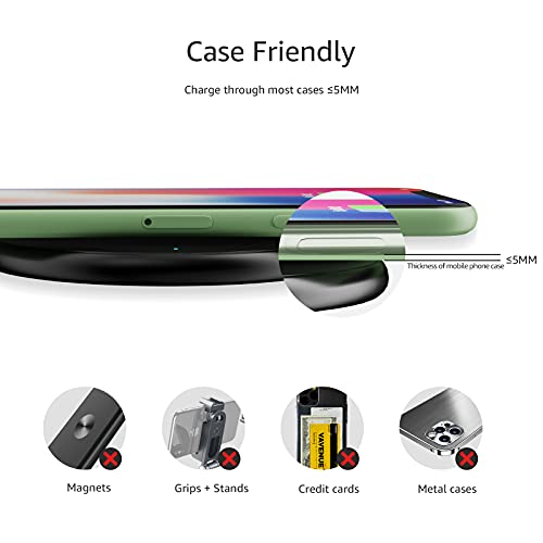 Amazon Basics 15W Qi Certified Wireless Charging Pad for iPhone 16/15/14/13/12/11/X, Samsung and More, with USB Cable, Black