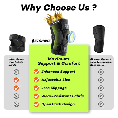 LETSHAKE Hinged Knee Brace for Men Women Adjustable Knee Support with Side Stabilizers for Knee Pain Relief, Meniscus Tea...
