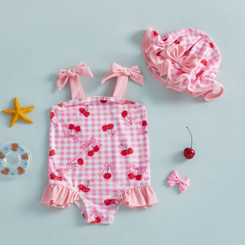 Amnnchya Baby Girl Swimsuit Toddler Infant Newborn Bathing Suit Bow Ruffle One Piece Swimwear Kids Girls Sunsuit with Hat