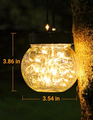 PARTPHONER Solar Lights Outdoor Waterproof 12-Pack, Solar Powered Hanging Lantern Cracked Glass Hanging Globes for Yard De...