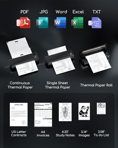 Portable Printers Wireless for Travel, A285M Small Inkless Thermal Printer, Bluetooth Mobile Printer Support 8.5" X 11" Le...