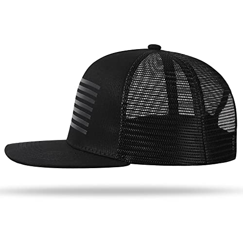 UALON Baseball Cap, Snapback Trucker Hat for Men & Women with American Flag and Adjustable, Breathable Mesh, Flat Bill Hats