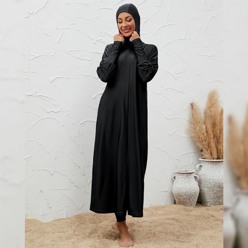 IDOPIP Muslim Swimsuits for Women with Hijab Islamic Burkini Swimwear Full Cover Long Sleeve Top Pants Dress Bathing Suits