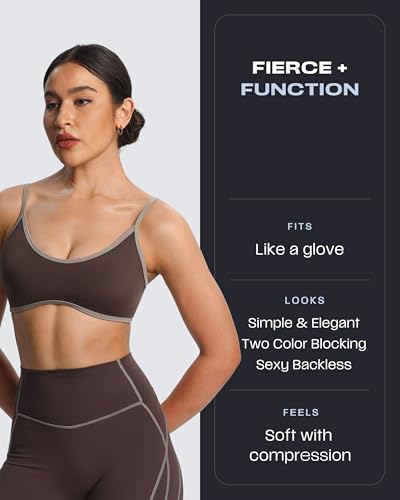 Aoxjox Women's Color Block Workout Sports Bras Fitness Lexi Lined Strappy Bra Athletic Yoga Crop Tank