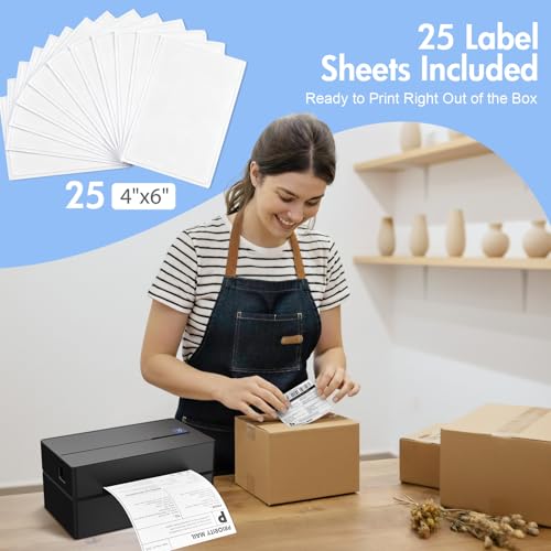 Bluetooth Thermal Shipping Label Printer: 4x6 Wireless Label Maker with Tape for Small Business - Compatible with iPhone, ...