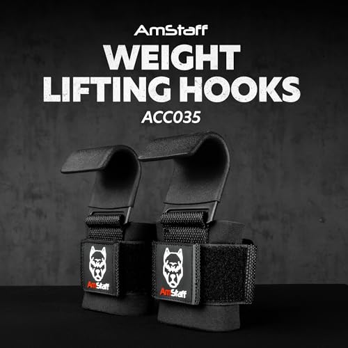 AmStaff Fitness Weight Lifting Hooks (Pair) - Gym Wrist Straps with Steel Hooks for Weightlifting, Pull-Ups, Deadlifts, St...