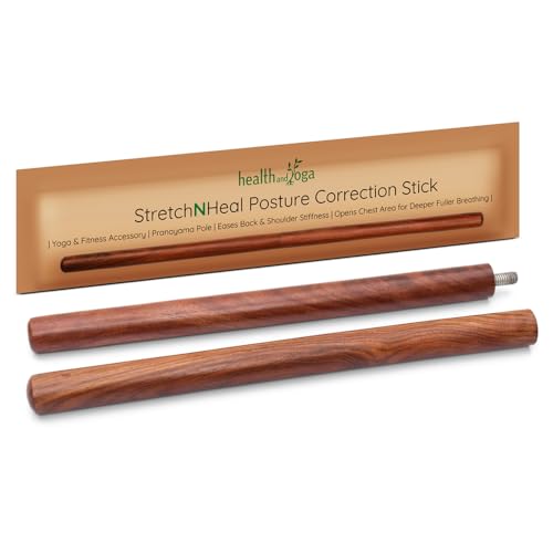 HealthAndYoga™ StretchNHeal Collapsible Multi-Use Wooden Yoga Stick - Regular and XL - Portable Posture Corrector Pole, St...