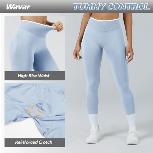 Wavar Hidden Scrunch Butt Workout Leggings for Women Seamless High Waist Color Block Yoga Pants with Tummy Control