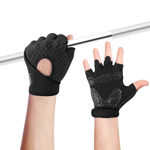 Luwint Kids Workout Gloves, Ventilated Grip Exercise Gloves for Boys and Girls Weightlifting Hanging Gym, Children 3-12 Years