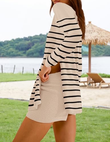 NENONA Women's Spring Summer Sweater Sets 2 Piece Beach Vacation Outfits Long Sleeve Casual Tops & Shorts Loungewear