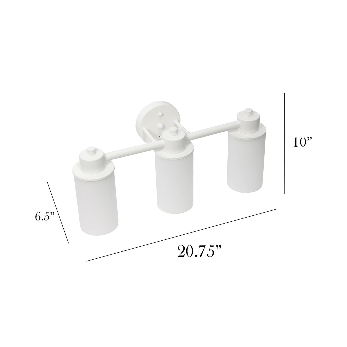 Simple Designs Modern Wall Mounted Vanity Fixture, 3 Light, Metal, Milk White Glass Shades, 20.75in, VT1024-WHT, White