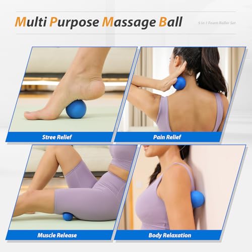 5 in1 Foam Roller Set, Trigger Point Foam Roller, Massage Roller Stick, Massage Ball, Resistance Band for Deep Muscle Mass...