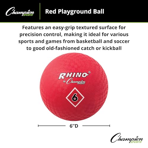 Champion Sports Playground Ball – High-Bounce 2-Ply Construction, Durable Red Ball for Throwing, Catching & Kicking - Mult...