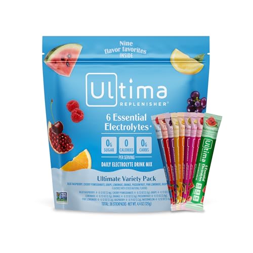 Ultima Replenisher Daily Electrolyte Powder – Ultimate Variety Pack, 36 Stickpacks – Zero Sugar Hydration Packets with 6 E...