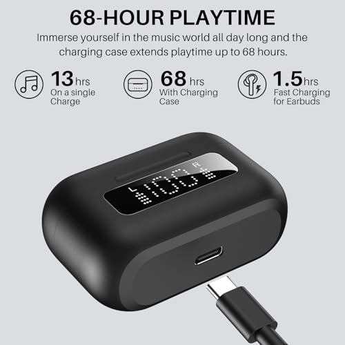 TOZO Hybrid Active Noise Cancelling Wireless Earbuds with 6 Mics AI Clear Call Ear Buds 68H Playtime with LED Display 32 P...