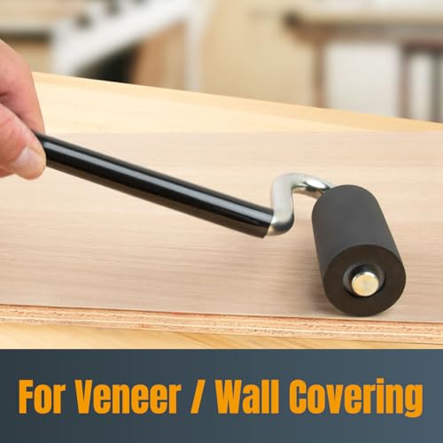 POWERTEC 12" Long Handle J Roller, 1-1/2 Inch Diameter, 3 Inch Wide, Laminate & Veneer Rubber Roller Tool for Edge Bandin...