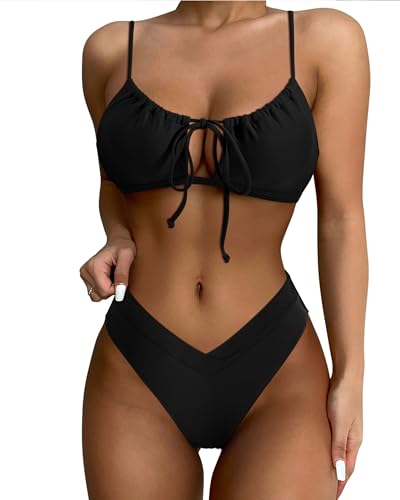 SUUKSESS Women High Waisted String Bikini Sets Sexy Two Piece Cutout Swimsuits