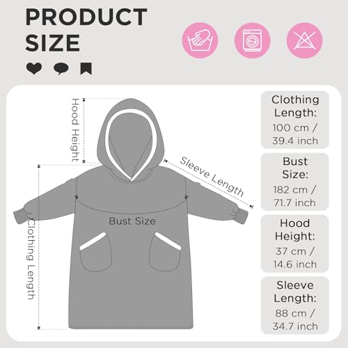 OLAOLA Wearable Blanket Hoodie for Adults, Oversized Fluffy Hooded Blanket Thick Sweatshirt with Pockets
