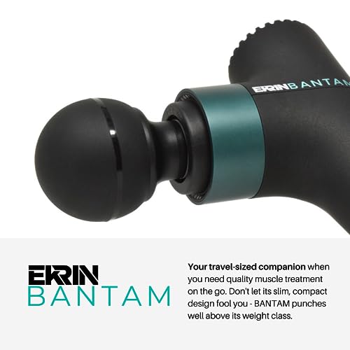 Ekrin Athletics Bantam Mini Massage Gun - Compact Deep Tissue Muscle Massager with Adjustable Speeds & 4 Attachments - Lon...