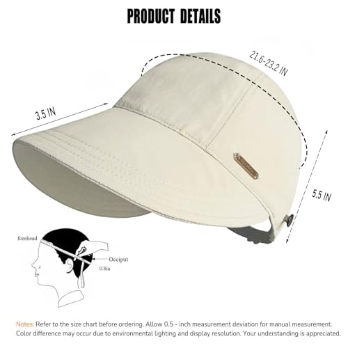 huablo]UPF 50+Womens Sun Hat UV Protection Hiking Fishing Hats Wide Brim Hat Adjustable Ponytail Packable Sun Cap