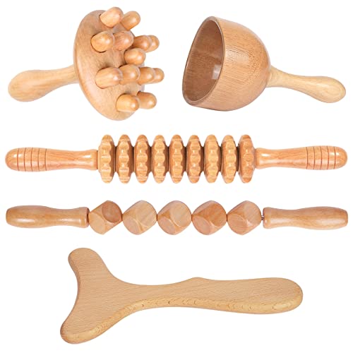 Komogir Wood Therapy Massage Tools 5-in-1 Lymphatic Drainage Massager Maderoterapia Kit Wooden Massager Body Sculpting Too...