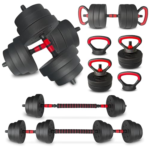 BBRUN Adjustable Dumbbell Set 25/45/75/90LB, Changeable Dumbbell Set with Connecting Rod 4 in1 Dumbbells Set Used as Barbe...