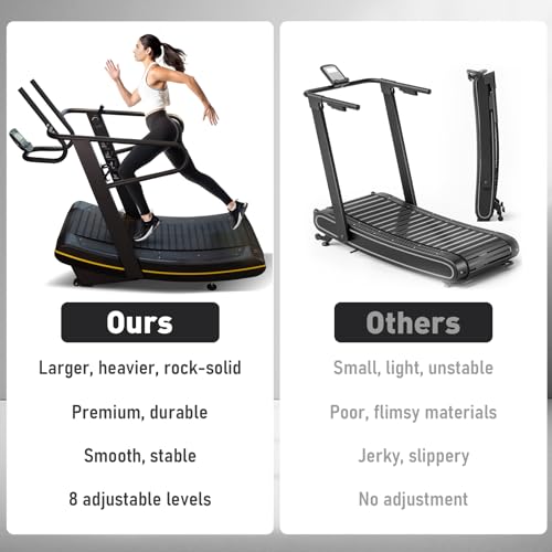 Curved Manual Treadmill - 8-Level Resistance Adjustment & LCD Display, Non-Electric Fitness Equipment for Home/Gym, Cardio...